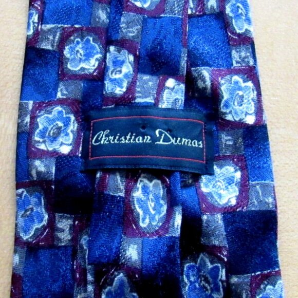 Christian Dumas 100% Silk Tie, Navy Blue, Deep Maroon and White Flowers J121 - Picture 3 of 3